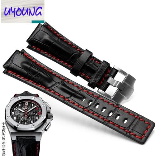 26*18mm( lug width) black with red stitches Genuine leather watchband strap with stainless steel buckle for AP wathes bracelet