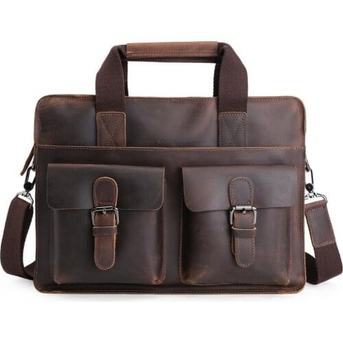 Tiding Men Luxury Crazy Horse Leather Laptop Handbag Briefcase Satchel Messenger Shoulder Bag Vintage Leather Document Tote 1080