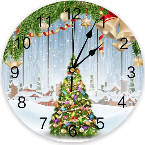 Christmas Decoration Christmas Tree Snow Wall Clock Modern Design Hanging Watch for Home Decoration Home Living Room Wall Art