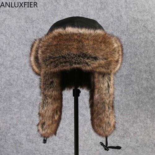 B-8526 Unisex Bomber Hats Russian Ushanka Ear Protection Cap Men Womens Faux Fur Trapper Hat PU Leather Wind Proof Earflap Hat