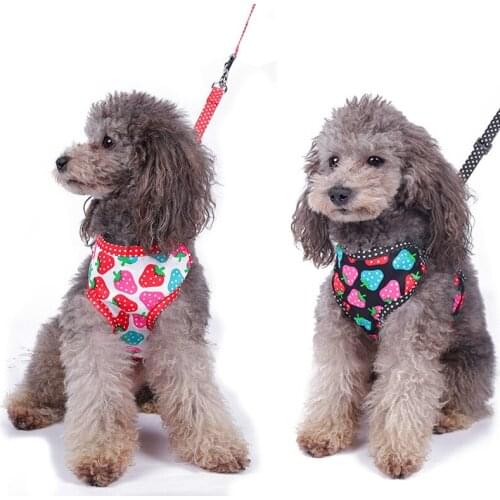 Puppy Pet Harness for Dogs Fashion Strawberry Pattern Soft Breathable French Bulldog Harness Leash Sets for Cat Small Dogs S-L