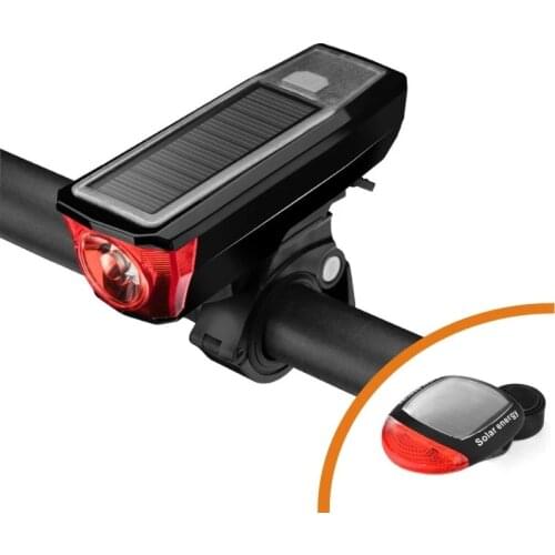 Solar Powered Mountain Road Bike Light Horn Bell USB Rechargeable Front Back LED Flashlight Warning Bicycle Headlight Taillight