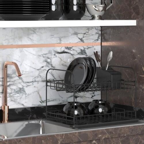 Dish Drying Rack with Drainboard Drainer Kitchen Light Duty Countertop Utensil Organizer Storage for Home Black 2-Tier Kitchens