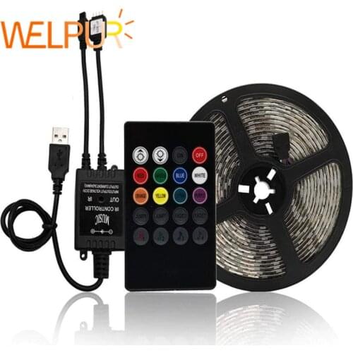 LED Strip DC 5V USB Powered 1M-5M RGB Color 5050 LED Strip Light TV Backlight +24key IR Remote Control NO-Waterproof music Smart