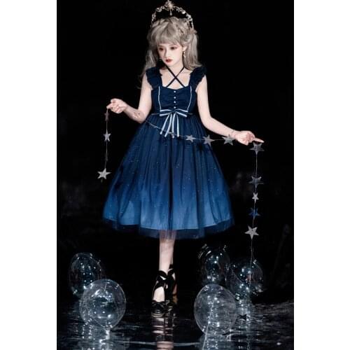 Deep Blue Lolita JSK Dress Stars Ocean Princess Day Dress