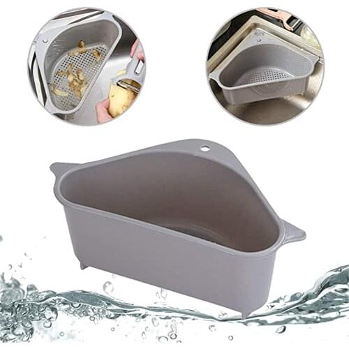 Kitchen Triangular Sink Strainer Drain Fruit Vegetable Drainer Basket Suction Cup Sponge Rack Storage Tool Sink Filter Shelf