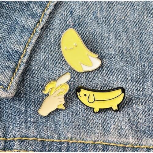 Funny Banana Enamel Pins Puppy Egg Gun Brooches Lapel Pin Shirt Bag Cute Animal Fruit Badge Jewelry Gift Kids Friends