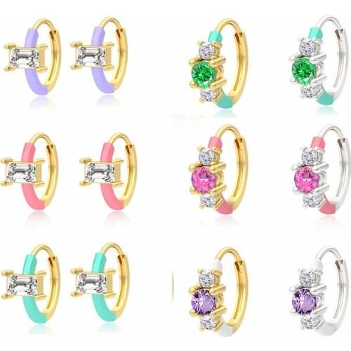 CANNER 925 Sterling Silver Earrings Hoop Geometry Zircon Enamel Luxury Earrings For Women Engagement Gift pendientes plata 925