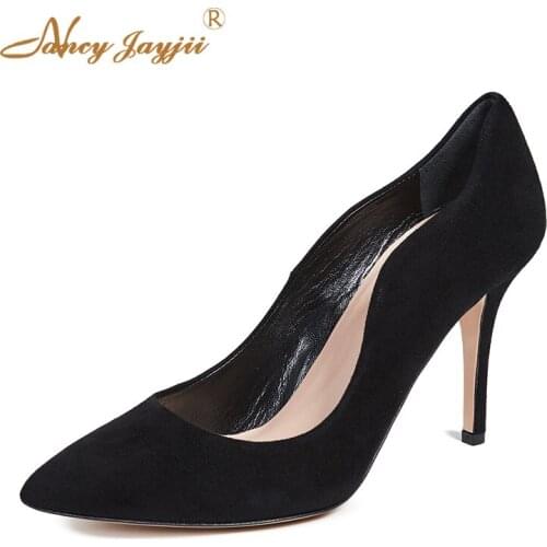 Women Black Flock Pumps Female Wave High Heel zapatos mujer tacon, plus size 9 16 11 Autumn Slip-on Career Office Shallow 10cm