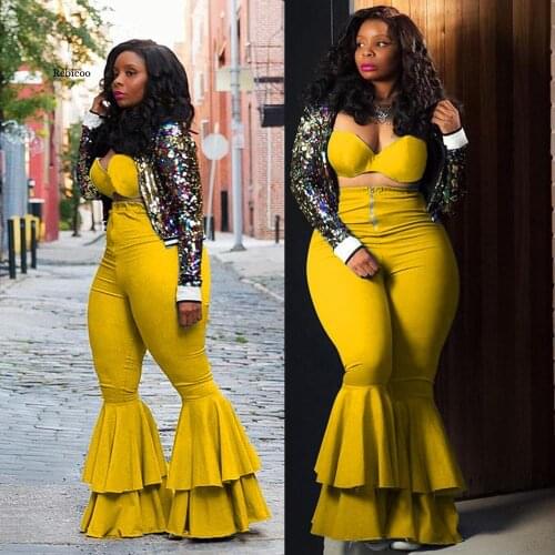 Womens 2-Piece African Fashion Oversized Party Dress Dashiki Chest Wrap + Flared Pants Matching Set Oversize