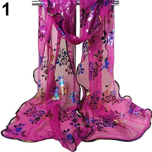 Womens Fashion Floral Embroidered Lace Scarf Long Soft Sheer Wrap Shawl Stole