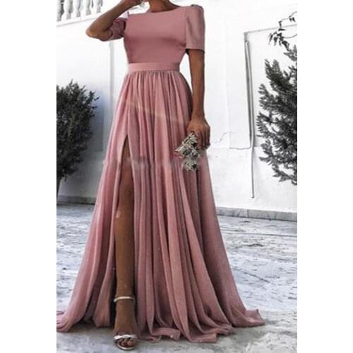 YNQNFS short sleeve pink gentle bride mother dress evening dress high split chiffon dress party prom guest dress