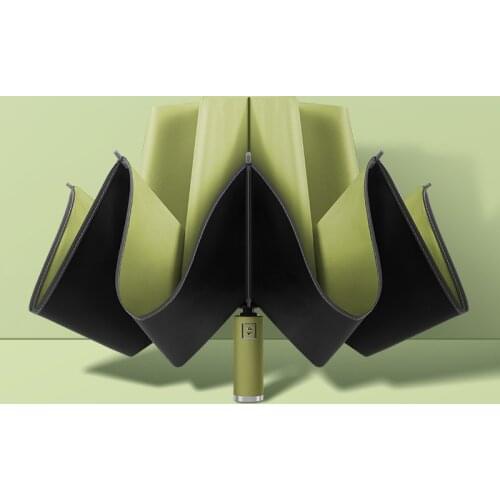 Automatic Reverse Umbrella Rain Women Men with Reflective Stripe Large Windproof Business 3-Folding Car Umbrellas 10 Ribs Gift P