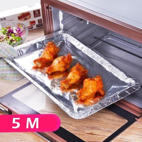 1PC 5m*30cm Tin Foil Paper Food Pack Cook Baking BBQ Grill Silver Baking Tinfoil Paper Sheet Roll Barbecue Cooking For BBQ 110gC