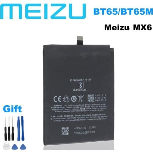 100% Meizu Original Quality 3060mAh BT65 BT65M Li-ion Battery For MeiZu MX6 Mobile Phone Replacement Battery+Tools