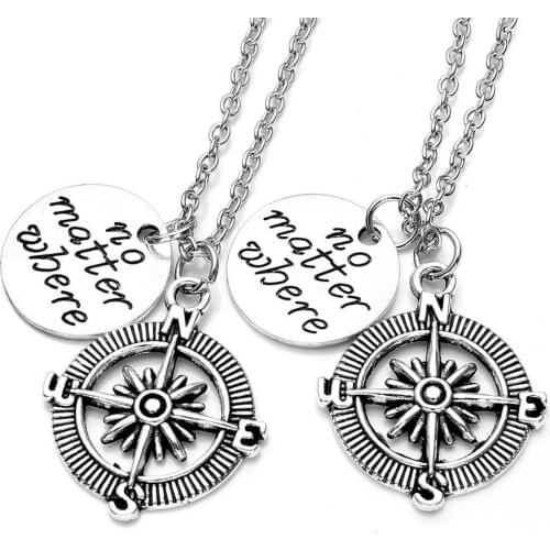 2020 Compass-shape No-Matter-Where Friendship Pendant Necklace Long Distance Relationship Gift for Couples Friends Family