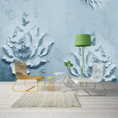 Simple custom 3 d stereoscopic relief flower wallpaper blue girls dedroom decor living room decor photo wallpaper wall murals