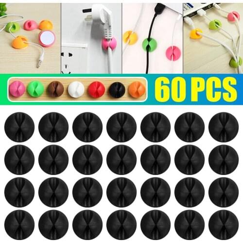 60Pcs Car Organizer Retainer Clamp Clamps Tie Lines Fixed Holder Desk Wall USB Wire Rubber Silicone Cable Line Fastener Clips