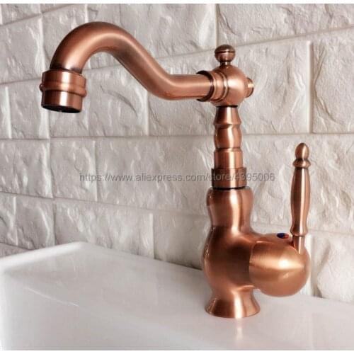 Antique Red Copper Single Handle Deck Mounted Bathroom Basin Sink Mixer Tap Faucet Bnf404