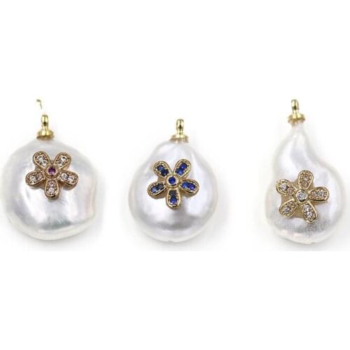 White coin freshwater pearl coin unique zircon pendant for DIY jewelry making loose beads FPPJ wholesale nature