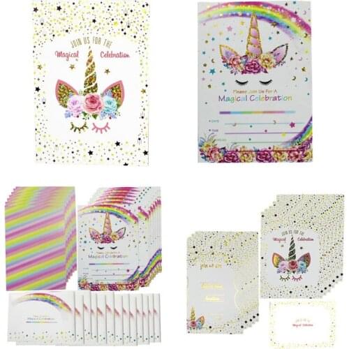 Bronzing Unicorn Birthday party Invitation Card Rainbow Star Envelope Kit wedding invitation birthday card Universal
