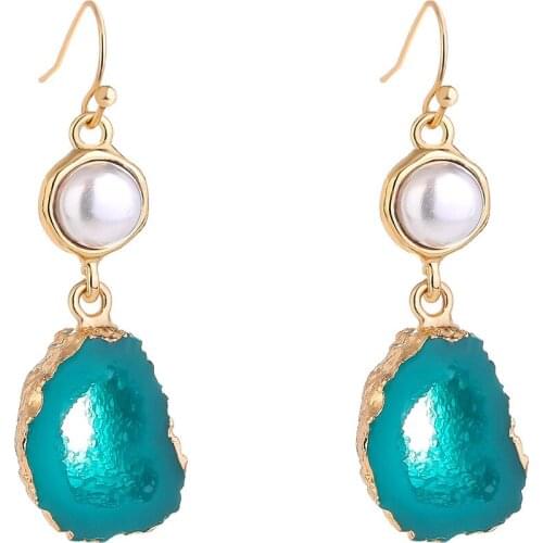 Geometric Long Dangle Pearl Temperament Earrings Girl Fashion Blue Crystal Retro Resin Earrings For Women Jewelry Accessories