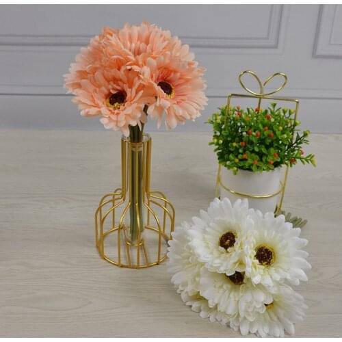 Simulation 6 Head Gerbera Bouquet Artificial Silk Flower for Living Room Decoration Wedding Bride Hand Holding Bouquet