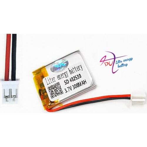 JST PH 2.0mm 2 pin 3.7V 300mAh 402530 Lithium Polymer LiPo Rechargeable Battery Li ion For Mp3 DVD Camera bluetooth GPS
