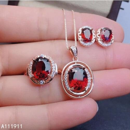 KJJEAXCMY fine jewelry 925 sterling silver inlaid Natural Garnet Ring Necklace Earring classic Suit Support Detection popular