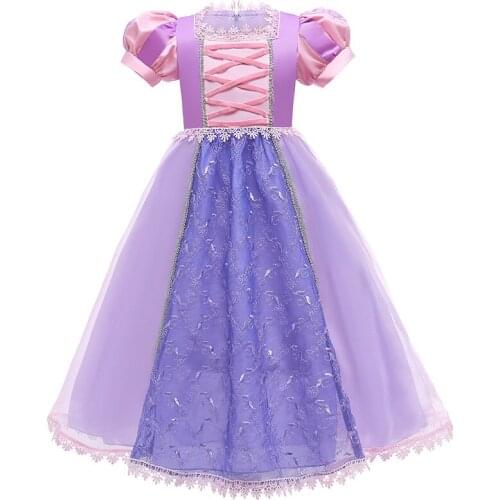 Cosplay Purple Princess Dress High Quality Summer Lace Embroidery Baby Girl Dresses For Christmas Birthday Party Kids Clothes