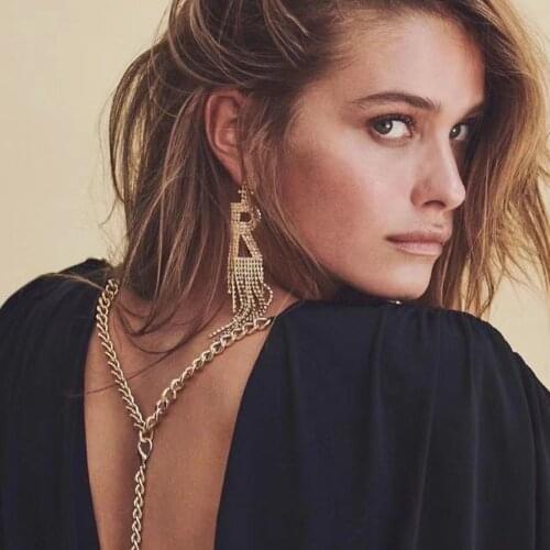 Fashion New womens Tassel Zircon Rhinestone Letter R Hanging Claw Chain Earrings Tassel Long Temperament Popular Earrings