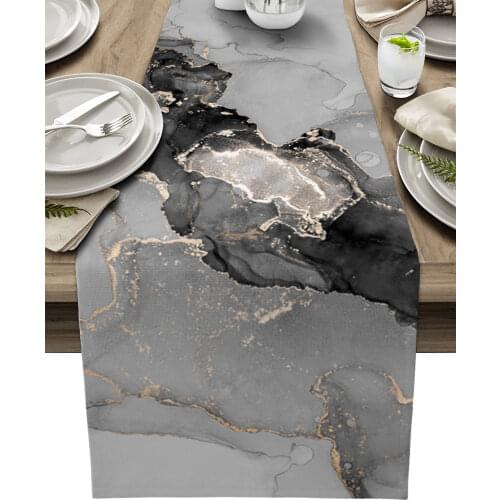 Marble Texture Ink Black And White Table Runner Modern Party Dining Table Runner Wedding Table Decor Tablecloth and Placemats