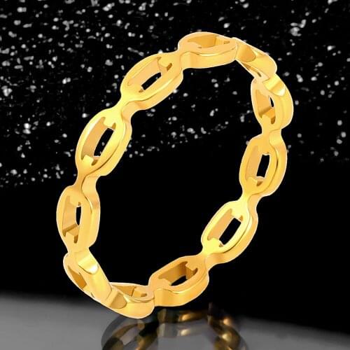 MSX Vintage Gold Color Ring 3mm Simple Chain Metal Stainless Steel Ring for Women Men Wedding Party Fashion Jewelry Gift