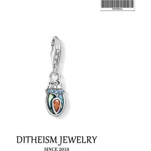 Charms Pendant Beetle Bug 925 Sterling Silver with Colorful Stones Fit Bracelet Necklace 2021 Brand New Women Vintage Jewelry