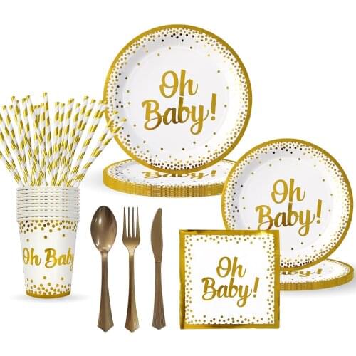 Oh Baby Disposable Tableware Paper Plate Cups Napkins Baby Shower Boy Girl Kids Birthday Party Gender Reveal Supplies Decoration