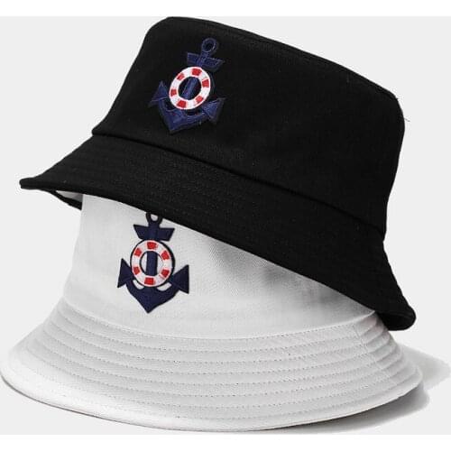 Hot Bucket Hat Navy Anchor Ring Pattern Mens Fisherman Hat Outdoor Joker Hiking Hat Sun Protection Hat Leisure Panama Bob Hat