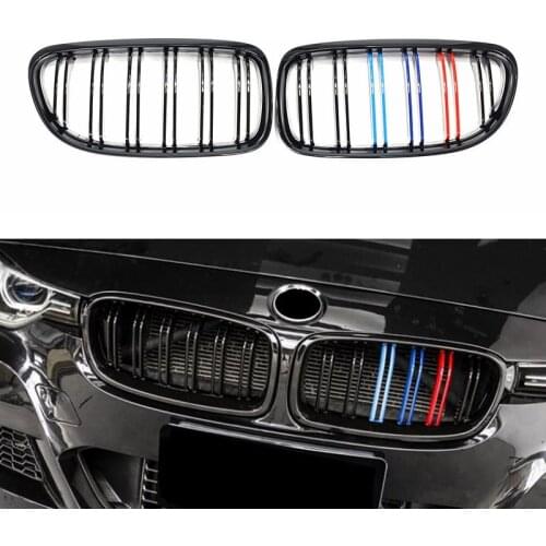 A Pair Gloss Black M Color Double Slat Front Kidney Grille Grill For BMW 3 Series E90 E91 320i 325i 328i 2005-2012 Car Styling
