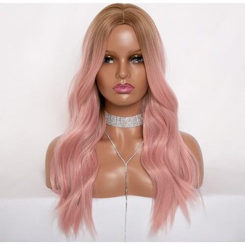 Wavy Hair Wig for Daily Use Ombre Pink Wigs for Black Women Synthetic Long Middle Part Wig for Women High Temperature Fiber