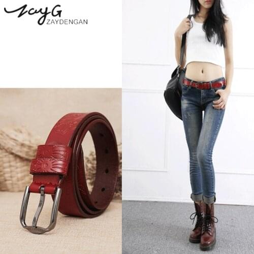 Fashion Mens and Womens Printed Leather Belts Luxury Red White Black High Quality Metal Alloy Pin Buckle Genuine Vintage Belt