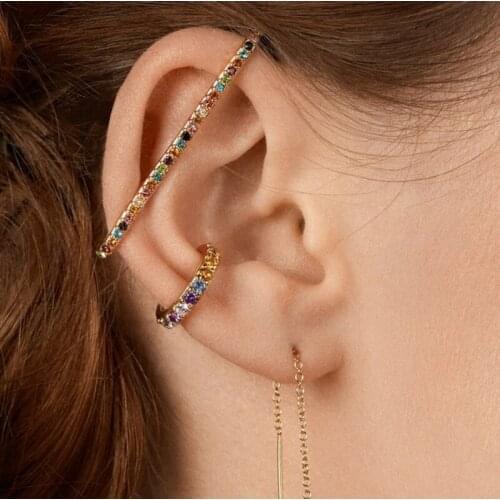Welback Clips Earrings Without Pierced Ear Clip For Women Alloy Colorful Glass Drill Trendy Long Cuff Earrings Jewelry Gift