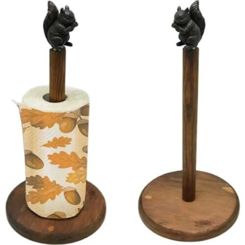 Solid Wood Kitchen Paper Towel Rack Cute Squirrel Creative Vertical Absorbent Paper Plastic Wrap Bag Storage Rack