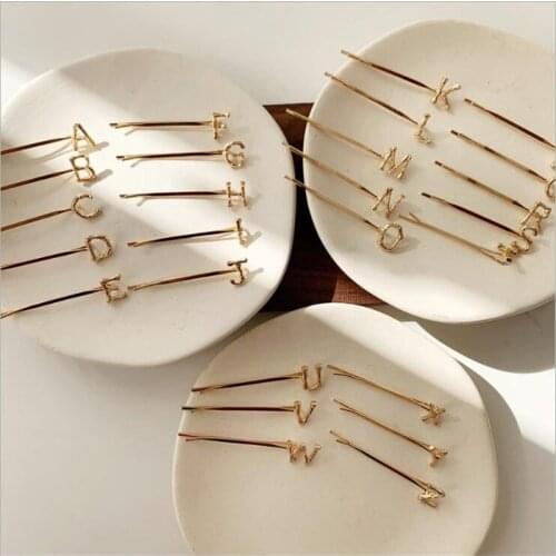 Women Big A-Z Capital Letters One Word Hairpin Minimalist Glitter Metal Alphabet Hair Clip Side Bangs Hair Styling Barrette