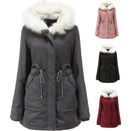 Womens Classic Mid-Length Windproof Outerwear Coat Cotton Hoodie Jacket Fleece Coat Winter Warm Outdoor Parka Jacket
