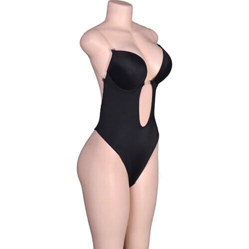 Womens Backless Body Shaper Seamless Deep Plunge Bodysuit Invisibale Strap Underwire Bra Shapewear for Low Back Dress
