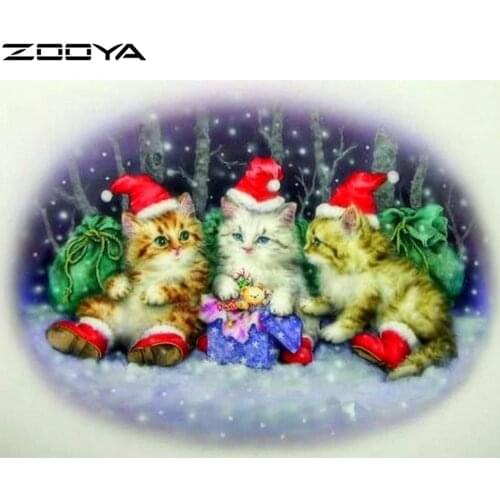 2016 5D Diy DiamondPainting Three Little Kittens With Christmas Hat Cross Stitch Gift Home Decor Full Diamond Embroidery F1075