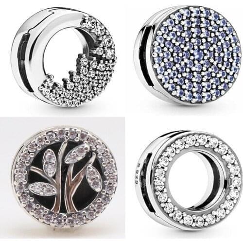 100% 925 Sterling Silver Pan Bead Reflexions Sparkling Icicles Round Blue Pave Circle Of Clip Charm Fit Bracelet Diy Jewelry