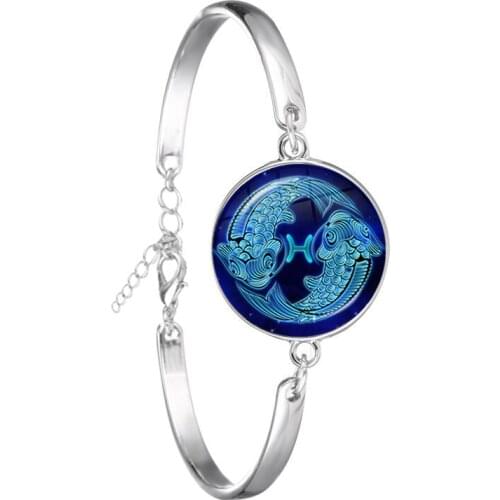 12 Zodiac Signs Dome Glass Constellations Silver Color chain Bracelet for Women Fashion Jewelry Birthday Gift 2021