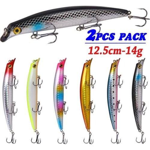 2PCS Minnow Popper Fishing Lure Bass Wobbler Fish Bait Artificial Hard Lures Freshwater Fishing Lures Tackle 14g-12.5cm