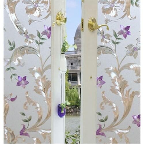 3D Electrostatic No-glue Self- adhesive Window Glass Sticker Opaque Scrub Bedroom Bathroom Window Sticker Purple Flower Patch