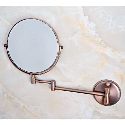 Hotel Bathroom Accessory Vintage Retro Antique Red Copper Brass 8" Wall Mount Swing Arm 2-Sided Magnifying Mirror aba631